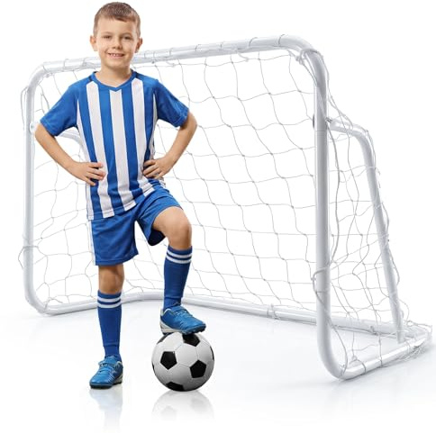 COSTWAY Football Goal, Weatherproof Soccer Goals with High-Strength Netting, Quick Set-up Football Net for Kids Practice Training (4 x 2.6ft, White)