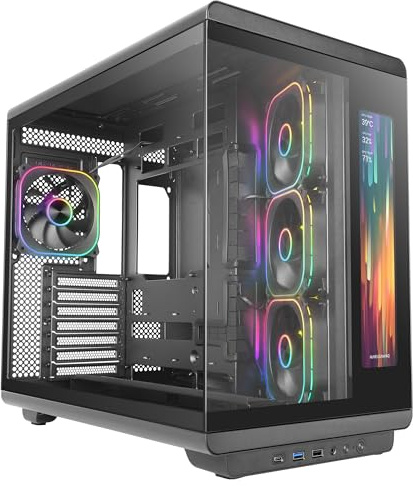 Mars Gaming MC-REVMAX, Caja PC ATX, Pantalla IPS 11.8, Cristal Templado Continuo, 4 Ventiladores PWM ARGB, Refrigeración Líquida hasta 360mm, Compatible Placas Base de Conector Inverso, USB-C, Negro