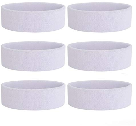 ONUPGO Fascia per il sudore da uomo e da donna, 3 pezzi, sportiva, traspirante, in spugna di cotone, assorbe il sudore (6 fasce per capelli, bianco)