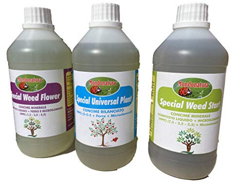 Mondonatura Kit spécial Contre Les Mauvaises Herbes, Engrais Contre Les Mauvaises Herbes, 3 Bouteilles de 500 ML pour la Culture.
