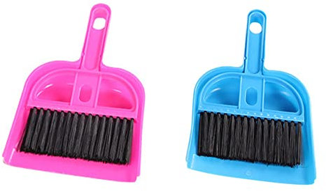 Mini-Kehrschaufel-Set, tragbare Kunststoffbürste, Reinigungs-Kehrschaufel für die Käfigreinigung von Tieren, Meerschweinchen, Kaninchen, Hamstern, Reptilien (Rot+Blau)