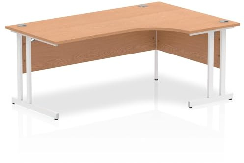 OPO Impulse Freestanding 1800mm Right Crescent Corner Desk Cantilever Leg | Sturdy Build Weather & Heat Resistant Melamine Finish Desk Oak White