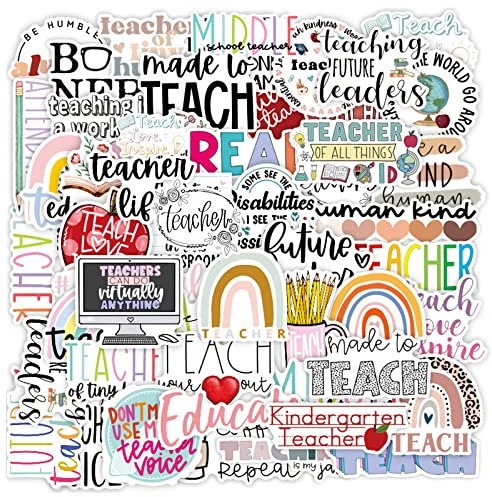 Teacher Stickers 50 Pcs, Vinyl Waterproof Stickers for Laptop Water Bottles Notebook, Teacher Appreciation Gifts in Bulk