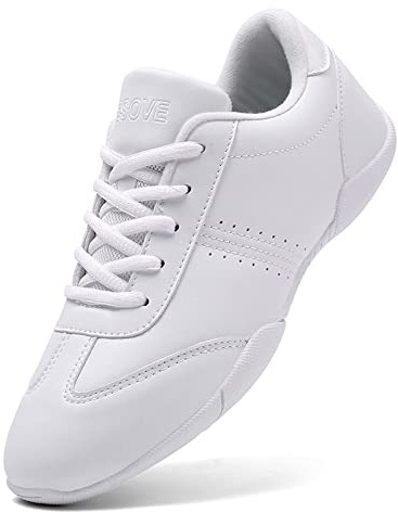 Cheerleading Chaussures de Danse pour Femme Gym Running/Cheerleading Chaussures de Jazz pour Fille Blanc Cuir 38