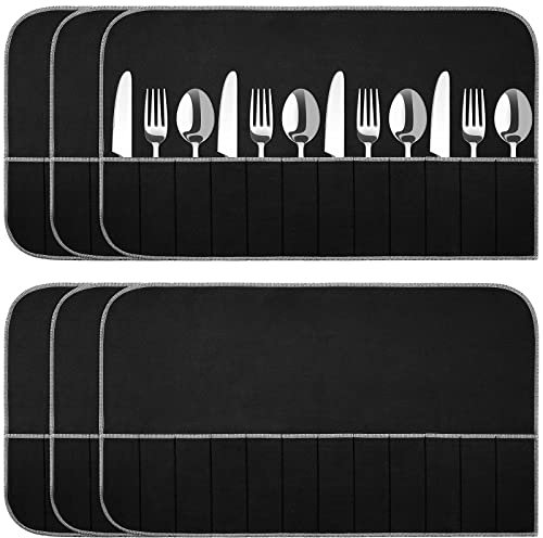 Confezione da 6 sacchetti in tessuto, feltro, organizer per posate, protezione antiossidante, sacchetto di protezione argento, tovagliette, rotolo con nastro bianco per posate da cucina