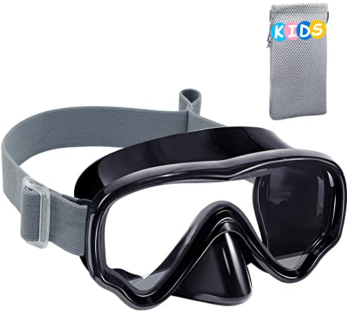 Vvinca Kids-Goggles with Nose Cover, Diving Mask Elastic Fabric Strap Anti Fog Anti Shattered Lens for Kids Swim Goggles 3-14