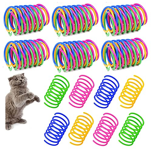 Wanfoou 100 stycken kattleksaker, interaktiv leksak för katter, leksak spiralfjädrar nyhet husdjur leksak färgglada spiralfjädrar vår spiral för katt – 4 färger