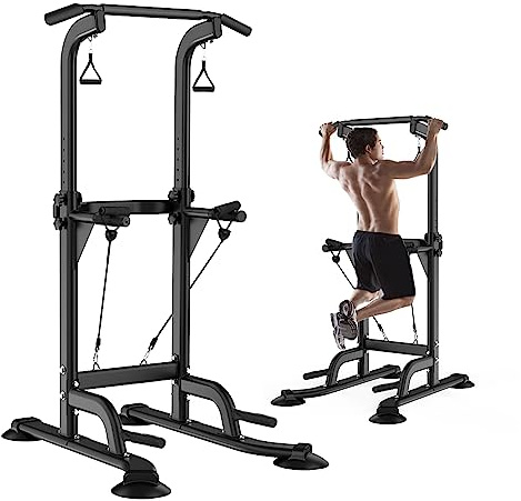 Leiblsufo Pull Up & Dip Station Dip Stand Power Tower, Adjustable Height Home Strength Training Fitness Workout Station, Suitable for Teenagers, Women, Men (Black)