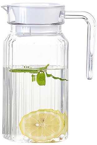 DOERDO Plastic Pitcher with Lid, Broken Resistant Beverage Jugs, Ice Cold Juice Jug for Homemade Juice Iced Tea Milk Beverage, 3.3X6.2Inch, 600ML
