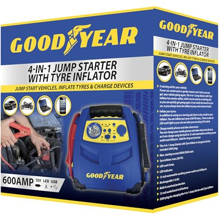 Goodyear 4-In-1 Car Battery Jump Starter | Tyre Inflator | Quick Charger | Power Bank