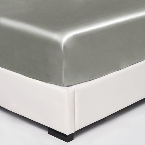 Wotcsil Satin Spannbettlaken 90x200cm Hellgrau für Matratze Boxspringbett Topper bis 30 cm Satin Seide Spannbetttuch Bettlaken Elastisch Deluxe Unifarben Spannbetttuch Polyester-Satin