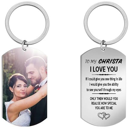 hadefa Porte-clés photo personnalisé avec image/photo/texte, porte-clés personnalisé pour couple avec plaque d'identité pour famille, parents, papa, maman, homme, femme, personnalisé, personnalisé,