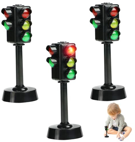 Gcroet 3PCS Traffic Lights for Kids, 4.7 inch Mini Toy Road Signs, LED Toy Traffic Lights with Horn Sound, Early Education Stop Signs Traffic.