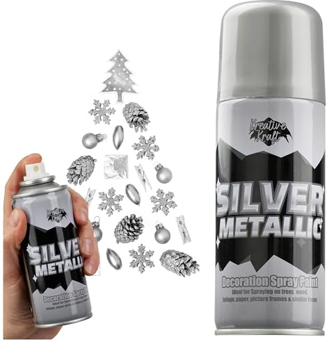 KreativeKraft Metallic Silver or Gold Spray Paint Christmas Crafts Festive Xmas Decor Permanent Spray Trees Foliage 250ml (Silver)