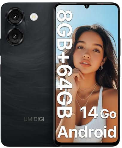 UMIDIGI G9A Mobile Phones, Android 14 Go Smart phone, 6.75 HD Display, 8(4+4) GB +64GB/1TB, 5000mAh, 13MP Camera Dual SIM 4G Phone Unlocked, Face ID Unlocked/GPS, Black, New Version
