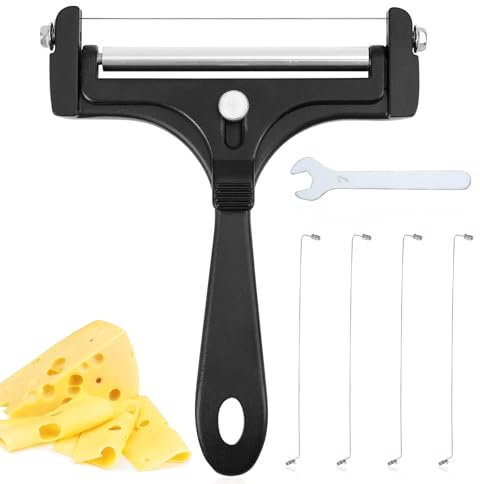 Gosknor 6pcs Kit de Coupe-Fromage en Acier Inoxydable Coupe-Fromage en Fil avec 4 Fils Supplémentaires et Clé Trancheuse à Fromage Portative Coupe-Beurre pour Fromage en Bloc Beurre (Noir)