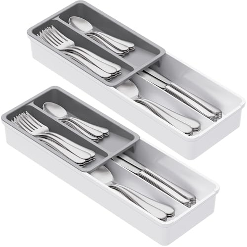 Lifewit 2 uds. organizador compacto de cubiertos para cajón, 42 x 14,5 x 6 cm, blanco y gris