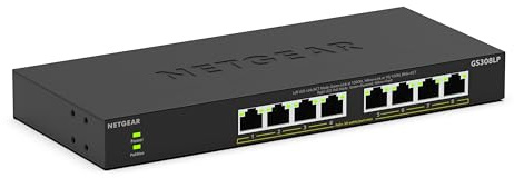 NETGEAR 8 Port PoE Switch (GS308LP) - Gigabit Ethernet Unmanaged Network Switch - with 8 x PoE+ @ 60 W Upgradeable - Desktop, Wall Mount or Rackmount - Limited Lifetime Protection