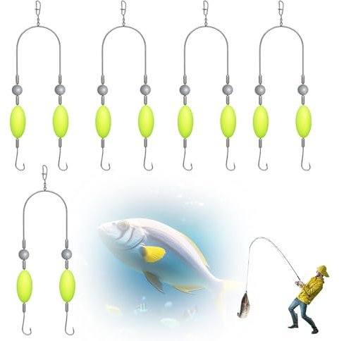 Double-Hook Reverse Bottom Rig, Angel Haken Karpfenangeln Haar-Rigs, Doppelhaken-Rigg für den umgekehrten Boden, Anti-Tangle-Angelhaken, Haken-beständiger Split-Haken, Angeln Köder für Anfänger (5pcs)