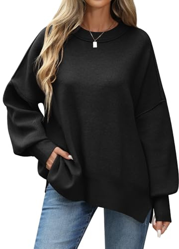 CMTOP Maglione Donna Invernale Eleganti Maglioni Manica Lunga a Girocollo Maglia Oversize Casual Caldo Pullover Maglioncini Tinta Unita Top per Autunno Inverno