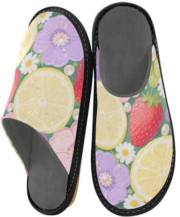 miaozhen Pantoufles pour femme - Fruits et fleurs colorés - Pantoufles d'intérieur en mousse à mémoire de forme - Pantoufles de maison pour femme - Chaussons de lit pour femme - Pointure 39,5