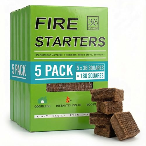 Avger Natural Fire Starter Cubes: Premium Fire Starters Squares - Quick Ignition Odorless Firestarter Blocks for Grills Campfire Fireplaces BBQ Outdoor Firepits & Wood Stoves - 180 pcs