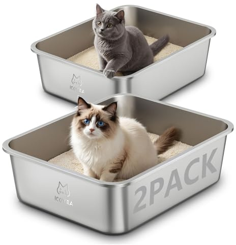 Lot de 2 Bacs Bac Litiere pour Chat en Inox, à Litière pour Grands Chats, Chatons et Lapin, Caisse Chat Litiere XXL, Litiere Toilette pour Maine Coon, Anti-Adhérent, Anti-Odeurs (Lot de 2, 45*35*15cm)