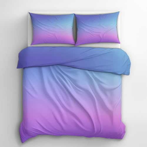 Generico Copripiumino Una Piazza e Mezza Sfumato Blu Viola, Set di Biancheria da Letto in Microfibra 3 Pezzi, Parure Copri Piumino 155x200 e 2 Federe 50x80 con Cerniera - X101