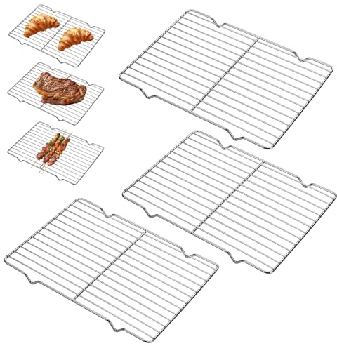 KineticKraft 3 stycken rektangulära kakgaller i rostfritt stål, afkoelrooster, 30 x 20 x 1,5 cm bakroosters Met Fijn Rooster, taartroosters voor bakkar, koeler, grillar, vaatwasmachinestålig