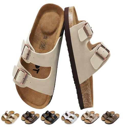 chetoria Sandales et Mules pour Femme Homme avec Boucles Réglable 36-46EU | Confortable Légères Sandales Orthopédiques avec Arch Support et Cuir Liège, Bout Ouvert Pantoufles Antidérapant Chaussons