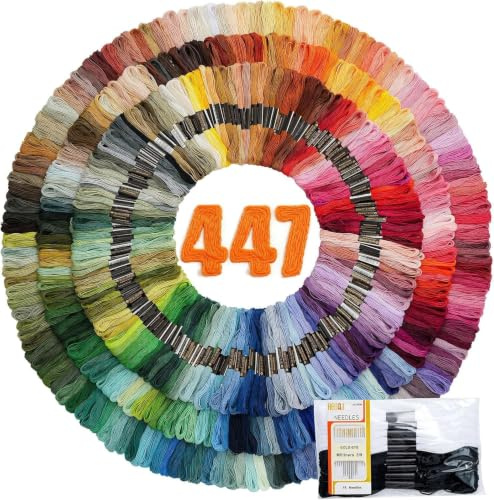 Stickgarn, 447 Farben, komplettes Set, Freundschaftsarmband, 22,1 cm, 6-strängiges Kreuzstichgarn, Polyester-Stickgarn