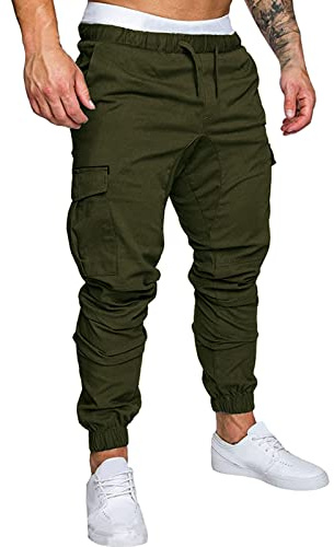 Hombres Moda Casual Pantalones Cortos Color Puro Vaqueros con Monos Deportes Pantalones Pantalones Sólido Moda Pantalones, ejército verde, XXL