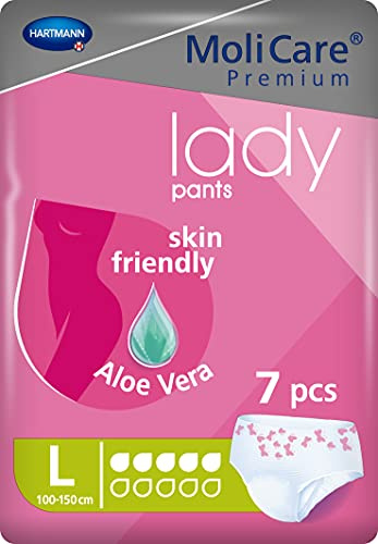 MoliCare Premium Lady Pants, 5 Drops, Soft and Discreet Bladder Weakness Underwear for Women, with Aloe Vera Treated Topsheet, Size L, 47-59inches (100-150cm), Pack of 7