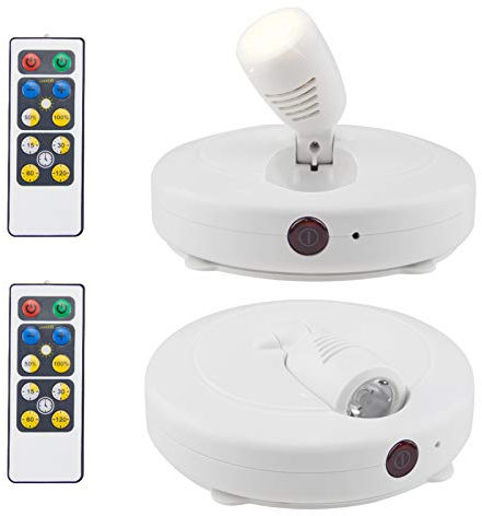 HONWELL 2 Pezzi Faretto LED Lampada Pittura a Batteria, Luci Plafoniere del Telecomando, Luce Applique 180 °Rotante,Bianca Calda 3000K,Faretti da Soffitto per Interni Quadri,Statua,Armadio-Bianca