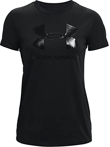 Under Armour Women's Logo Short Sleeve, Women's Gym Shirt with Crew Neck Collar, Comfortable and Breathable Women's Gym Wear Black