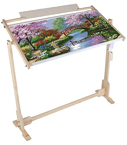 Ejoyous Soporte de Punto de Cruz, Soporte de Bordado Ajustable, Marco de Madera para Coser Bordado en Punto de Cruz con Bordes y tapices de Costura, para el hogar y el Estudio de Bordado 97.5x46x80cm