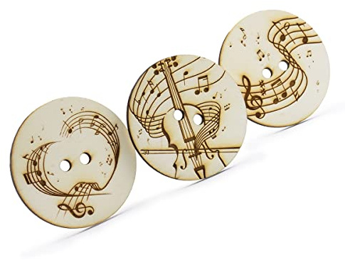 Summer-Ray.com 30 bottoni in legno incisi con note musicali da 60 mm, per cucito fai da te