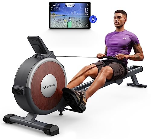 MERACH Vogatore per Casa, 16 Livelli di Resistenza, Vogatore Magnetico Silenzioso con App Esclusiva, Binari Doppi Rafforzati per Maggiore Stabilità(grigio)