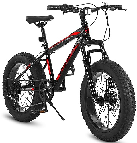 Ecarpat 20 Inch Fat Tire Kids Mountain Bike, 4.0 Wide Non-Slip Fat Tires, 7-Speed Disc Brake, Boys Girls Outdoor Kids' Bicycles Gift