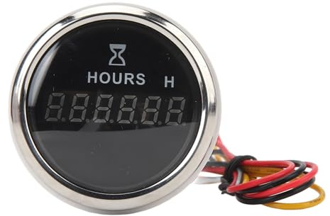Båtmotortimräknare, DC 9‑32V 52MM Båtrunda Digital Timräknare Hög Exakt Timräknare Rundmätare för Husbilar Yachts Fiskebåtar (Svart urtavla Silver Bezel)