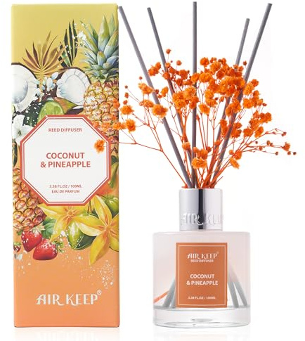 Airkeep Rumdoft kokosnöt och ananas doft, reed diffuser med 8 doftpinnar, luftrenare för badrum, lägenhet, heminredning, 100 ml
