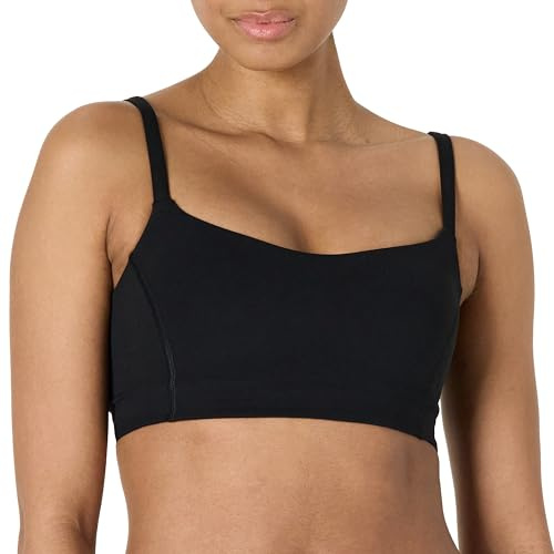Amazon Essentials Women's Active FormFlex Buttery Soft Light Support Sweetheart Neck Yoga Sports Bra, Black, M