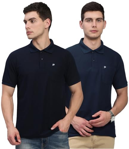 LUX PARKER Men's Plain Regular Fit T-Shirt, Navy Blue And Airforce, L
