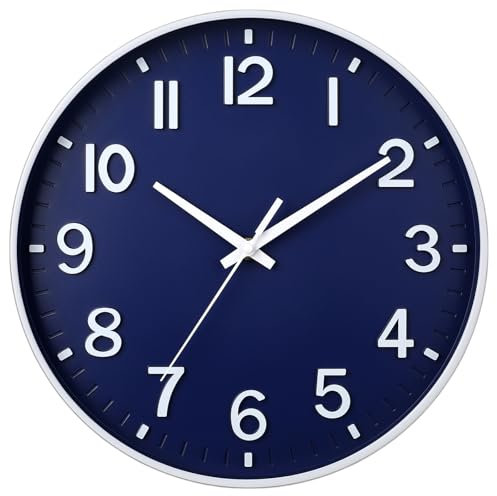 HZDHCLH Wall Clock 8 Inch Silent Non Ticking Quartz Modern Decorative Clock for Office Classroom Home Living Room Bedroom(navy blue)