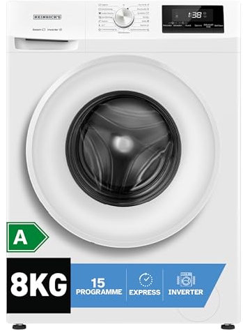 Heinrich´s Waschmaschine, 8kg, 15 Programme, 1400 U/min., Aqua-Stop, LED-Display, inkl. Timer, mit Kindersicherung, langlebiger Inverter Motor, Energieeffizienzklasse A, weiß