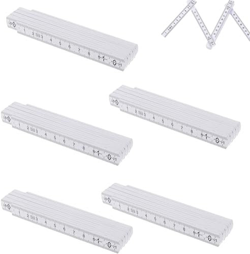 5 Pièces Mètre Pliant Mètre Pliant de 1 Mètre En Plastique Pliable Stockage Pratique pour les Chantiers Maisons Bureaux ou Ateliers（Blanc）