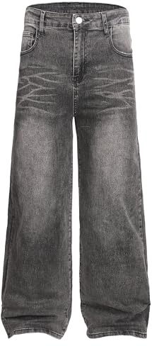 ASTRUXO Men's Wide-Leg Baggy Flex Jeans Relaxed Loose Fit Long Denim Pants(34,Grey6303)