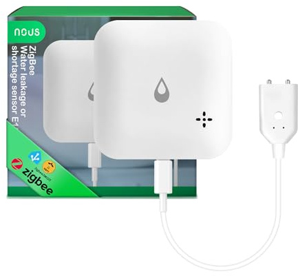 NOUS E13 ZigBee Water Sensor for Leakage or Lack of Water, 80 dB Alarm, App Notification, IP66, Battery Operated (2 x AAA), Compatible with Alexa, Google Home, ZigBee Hub Required