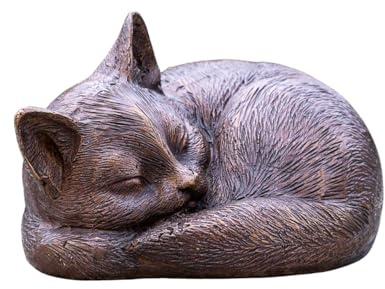 Generisch Idyl Bronze-Skulptur Schlafende Katze | 9x14x11 cm | Tierfigur aus Bronze handgefertigt | Gartenskulptur oder Wohnbereich-Dekoration | Hochwertiges Kunsthandwerk | Wetterfest |