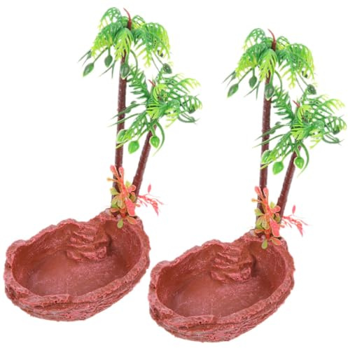 Healifty 2 Cuencos de Resina para Reptiles, Plato de Agua Natural y Plato de Alimentación para Reptiles, Antideslizante, Diseño Estable, Tamaño Mediano, Adecuado para Tortugas, Lagartos